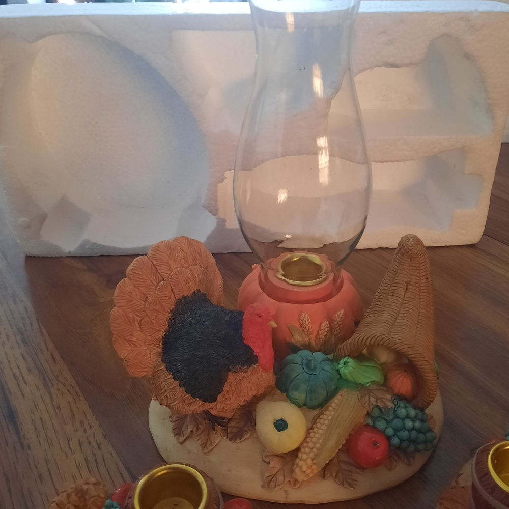 Thanksgiving Centerpiece Autumn Fall Harvest Turkey Pumpkin Ceramic 3 Piece Set